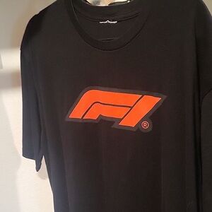 F1 Logo Men's Black T-Shirt with Orange Graphic